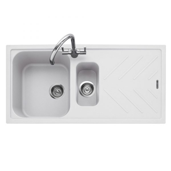Veis 150 Inset Geotech Granite Sink with Drainer – Chalk White