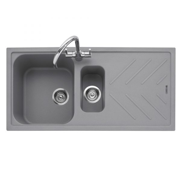 Veis 150 Inset Geotech Granite Sink with Drainer – Pebble Grey
